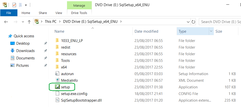 sql server 2017 developer edition install does not run