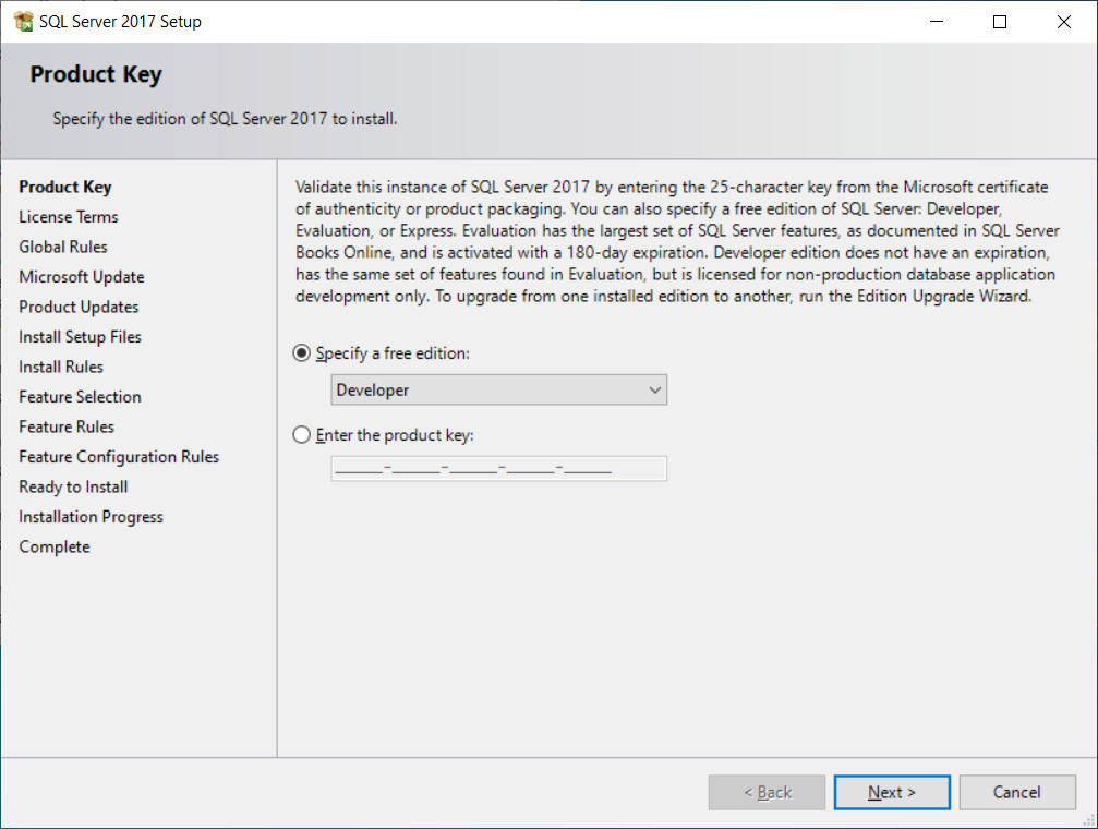 how to install sql server 2017 developer edition